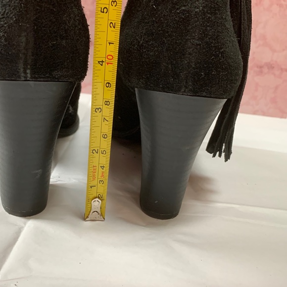 INC Western Stud/tassels, Black Suede Leather Ankle Booties Size 8.5, 4” heels - Picture 4 of 6